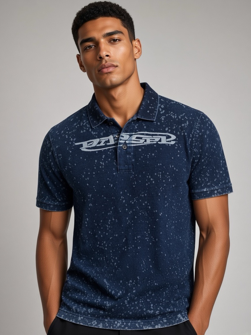 Diesel T-Ace Graphic Polo Shirt Black Gray Size Medium NWT